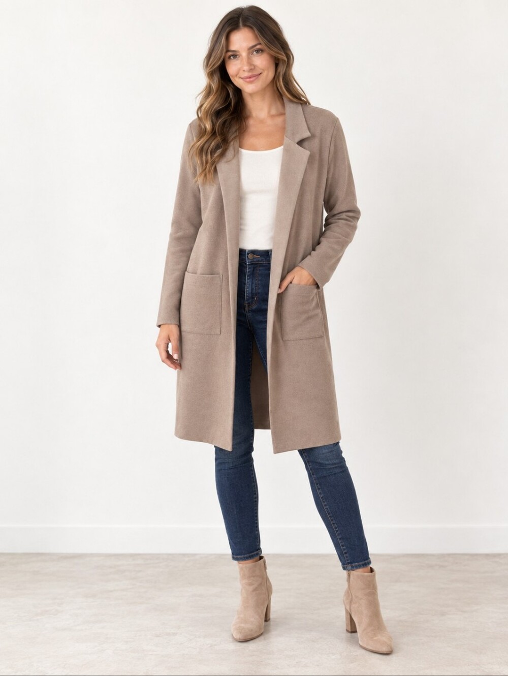 NWT ANRABESS Taupe Longline Cardigan Coatigan Size L